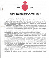 SACRE COEUR 13 MAI 1958 SOUVENEZ VOUS - PAR ROBERT MARTEL AGRICULTEUR A LA RIBERE - TEXTE SUR L ALGERIE - Documenti Storici