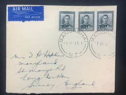 NEW ZEALAND 1951 George VI Air Mail Cover Mangawhai Postmark To Surrey England - Tied With 3 X 5d - Briefe U. Dokumente