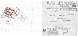 TOURING CLUB FRANCE SABATHIE A CAUDERAN - LETTRE DE CHANGE SURCHAGE LOI 1934 - Documenti Storici