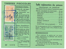 FRANCE - Permis De Pêche Département ARDECHE 1977- Fiscal Taxe Piscicole Ordinaire + Supplément Pour Lancer Mouche - Sonstige & Ohne Zuordnung