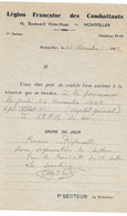 1942 MONTPELLIER - LEGION FRANCAISE DES COMBATTANTS - SIGNE PAR SECRETAIRE 1ER SECTEUR - 1939-45