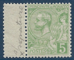 Monaco Albert 1er N°22** Bdfeuille 5c Vert Variété Sans Signature Fraicheur Postale & Signé Calves - Usados