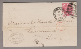 Grossbritannien 1872-06-06 Charing Cross Brief Nach Lausanne Mit 2 1/2 P. Mi#28 Pl7 - Cartas & Documentos