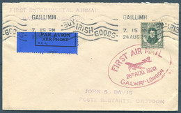 1929 (Aug 26th) Ireland Galway - Croydon London First Experimental Flight Airmail Cover (no Arrival Cancel) - Storia Postale