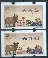 MACAU 2021 ZODIAC YEAR OF THE OX/COW ATM LABELS NAGLER 50A+1P - 2 VALUES - Automatenmarken