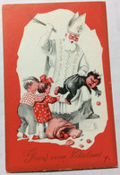 POSTCARD Saint-Nicholas Day GRUS VOM NIKOLAUS NIKOLO KIDS KINDER FIGHTING WITH A WHIP  AK USED - Saint-Nicolas