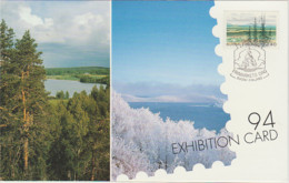 FINLAND  POST CARD FINLANDIA 95 WORLD EXHIBITION National Park Stamp + OSLO NORWAY URNES WOOD CHURCH CANCELLED - Brieven En Documenten