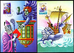 ICELAND (1981) Luftur The Sorcerer. Sea Witch. Set Of 2 Maximum Cards. Scott Nos 541-2, Yvert Nos 518-9 - Maximumkaarten