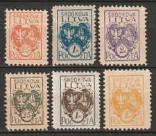 Central Lithuania 1920 Sc 1-6  Set Perf MLH*/MNG - Besatzungszeit