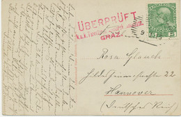 ÖSTERREICH "ÜBERPRÜFT / K.u.k. Territorial Zensurskommission / GRAZ." Lila L3 AK - Lettres & Documents