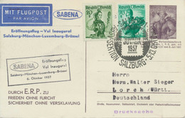 ÖSTERREICH 1957 Privat-GA Trachten Durch E.R.P. Zu Frieden Ohne Furcht ERSTFLUG SABENA SALZBURG - MÜNCHEN - Altri & Non Classificati