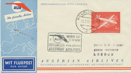 ÖSTERREICH 1958, AUA Kab.-Erstflug „WIEN – LONDON“ - Eerste Vluchten