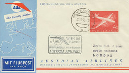 AUSTRIA 1958, AUA Airline Superb First Flight „WIEN – LONDON“ (Flight No. 1) - Eerste Vluchten