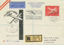 AUSTRIA 1958 AUA Commemorative Stamp On FDC Flown W First Flight VIENNA - LONDON - Erst- U. Sonderflugbriefe