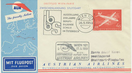 AUSTRIA 1958 AUA First Flight VIENNA-STUTTGART Intermediate Stage Of VIENNA-PARIS Route - Erst- U. Sonderflugbriefe