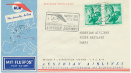 ÖSTERREICH AUA ERSTFLUG 1958 WIEN – PARIS (Stempel-Nr. 3), K1 WIEN / FLUGHAFEN - Premiers Vols