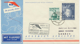 ÖSTERREICH AUA ERSTFLUG 1958 WIEN – LONDON (Stempel-Nr. 1), K2 WIEN 101 - Primeros Vuelos