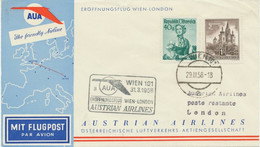 ÖSTERREICH AUA ERSTFLUG 1958 WIEN – LONDON (Stempel-Nr. 3), K2 WIEN 101 - Primi Voli