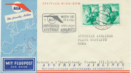 ÖSTERREICH AUA ERSTFLUG 1958 WIEN – ROM (Stempel-Nr. 1), K1 WIEN / FLUGHAFEN - Erst- U. Sonderflugbriefe