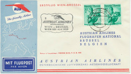 ÖSTERREICH AUA ERSTFLUG 1959 WIEN – BRÜSSEL (Stempel-Nr. 2), K1 WIEN / FLUGHAFEN - Primi Voli