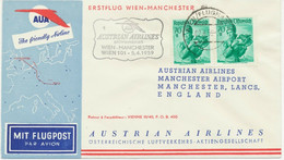 ÖSTERREICH AUA ERSTFLUG 1959 WIEN – MANCHESTER (Stempel-Nr. 1) K1 WIEN/FLUGHAFEN - Premiers Vols