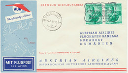 ÖSTERREICH AUA ERSTFLUG 1959 WIEN – BUKAREST, Rumänien (Stempel-Nr. 1), AUA SST - Erst- U. Sonderflugbriefe