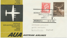 ÖSTERREICH AUA ERSTFLUG 1964 INNSBRUCK – LONDON (Stempel Nr. 2) - Primi Voli