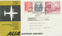 ÖSTERREICH AUA ERSTFLUG 1964 INNSBRUCK – LONDON (Stempel Nr. 2) - Erst- U. Sonderflugbriefe