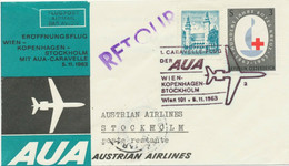 ÖSTERREICH AUA ERSTFLUG CARAVELLE 1963 WIEN - STOCKHOLM (Stempel Nr. 2) - Primi Voli