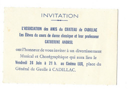 CADILLAC INVITATION A UN CONCERT AU CINEMA LUX - ASSOC DU CHATEAU, PROFESSEUR ANDREL - Altri & Non Classificati