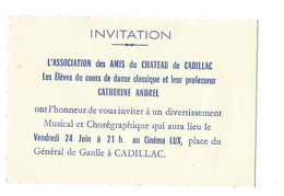 CADILLAC INVITATION A UN CONCERT AU CINEMA LUX - ASSOC DU CHATEAU, PROFESSEUR ANDREL - Andere & Zonder Classificatie