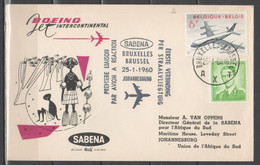 Belgio 1960 - Primo Volo Boeing Jet Sabena Bruxelles-Johannesburg            (g7323) - Brieven En Documenten