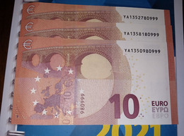 3x 10 EURO - GREECE - Y002E6 / Y002E5 / Y002H5 - YA135xx80999 / YA135xx80999 - YA135xx80999 FDS - UNC - NEUF - 10 Euro