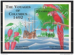 Gambia 1993 Columbus Ship Explorer Macaw Parrots Birds Chili Pepper Plants MNH - Sin Clasificación