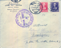 1939 , VIZCAYA , SOBRE CIRCULADO , BILBAO - TROSSINGEN , MARCA DE CENSURA MILITAR EN VIOLETA - Cartas & Documentos