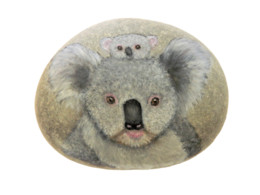 Original Painting Of A Koala Bear And Baby On A Smooth Beach Stone Paperweight - Fermacarte