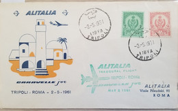 O) 1961 LIBYA, INAUGURAL FLIGHT TRIPOLI - ROME, ALITALIA - CARAVELLE, TRIPOLITANIA, CYRENAICA AND FEZZA WITH ROYAL CROWN - Libya