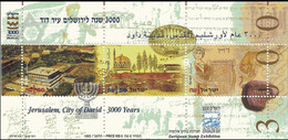 Israel, 1995, MI 1355-1357, 3000th Ann. City Of David (Jerusalem), King David Playing Harp, Block 51, MNH - Autres & Non Classés