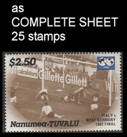 TUVALU-Nanumea 1986 World Cup Mexico Final Italy West Germany 1982 $2.50 COMPLETE SHEET:25 Stamps - Tuvalu