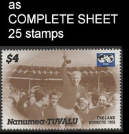 CV:€62.50 TUVALU-Nanumea 1986 World Cup Mexico England Winner 1966 $4 COMPLETE SHEET:25 Stamps - Tuvalu