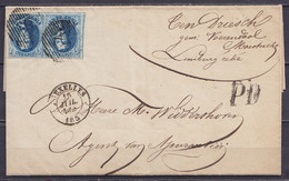 L. Affr. Paire N°11A D24 Càd BRUXELLES /16 JUIL 1859 Pour VOERENDAAL (Maestricht Pays-Bas) - Griffe "PD" (au Dos: Griffe - 1858-1862 Médaillons (9/12)