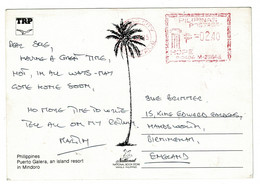 Ref 1468 - 1985 Postcard - Puerto Galera Mindoro Philippines - Meter Mark To Birmingham UK - Filipinas