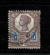 Ref 1469 - GB Victoria - 1887-1890 Jubilee 5d - Used Stamp SG 207a - Gebraucht