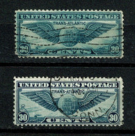 Ref 1469 - USA 1939 - 2 X Air Stamps (Different Unlisted Colour Print Error) - Used Stamps - 1a. 1918-1940 Usados
