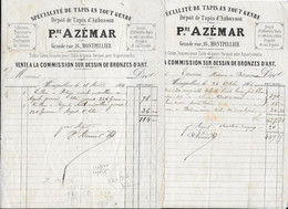 1866 MONTPELLIER - PIERRE AZEMAR DEPOT DE TAPIS D AUBUSSON - 16 GRANDE RUE - LOT DE 2 FACTURES - Advertising