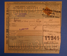 K FRANCE BEL EX COLIS POSTAUX 1939 10KG GERARDMER POUR LES SABLES D OLONNE+ AFFRANCHISSEMENT PLAISANT - Covers & Documents