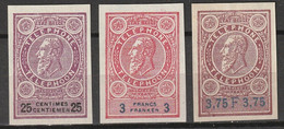 Belgie 1895 Timbres Téléphone TF21, TF27, TF28 ( 25c, 3F, 3.75F) Non Dentelés Sans Gomme - Timbres Téléphones [TE]