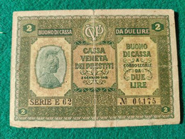 Italia Cassa Veneta Prestiti 2 Lira 1918 - Occupation Autrichienne De Venezia