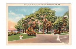 BURLINGTON, Vermont, USA, Battery Park, Lake Champlain, Old Linen Postcard - Burlington