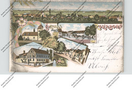 0-5230 SÖMMERDA - ROHRBORN, Lithographie, Gaststätte Kühle Quelle, Kirche, Pfarre, Marktplatz, Dorfansicht - Soemmerda